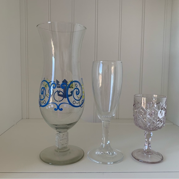 None Other - GLASSES Set of 3 Pastel Pink Cut Glass Cruise Souvenir Glass and Clear Glass EUC